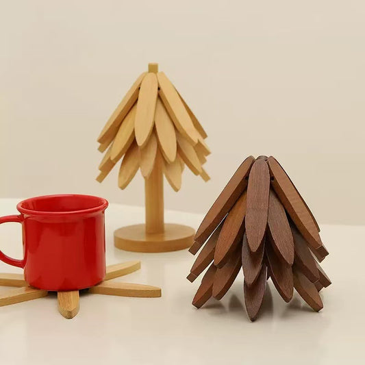 Bamboo Heat-Resistant Coaster Set with Tree Design
